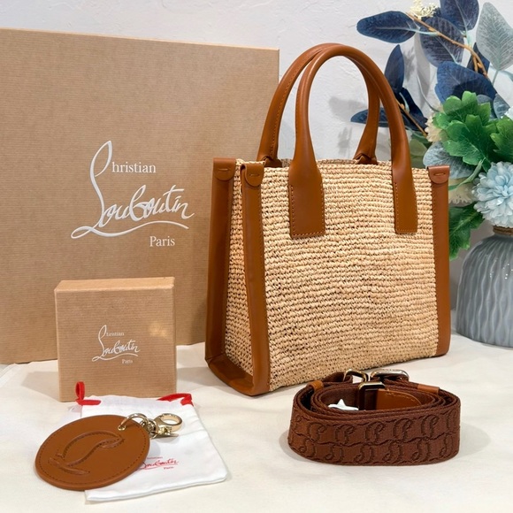 Bundle Of 2✨Christian Louboutin By My Side Raffia Tote Bag & Matching Bag Charm - Picture 5 of 16